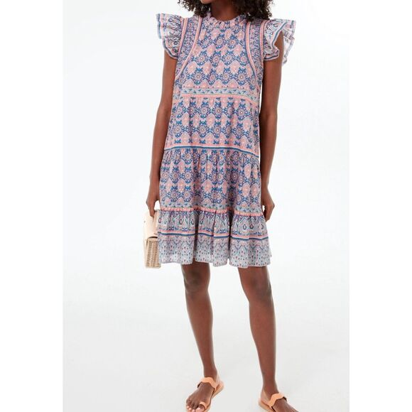 Sea New York Lilac Parker block print ruffle sleeve dress M - Picture 1 of 13